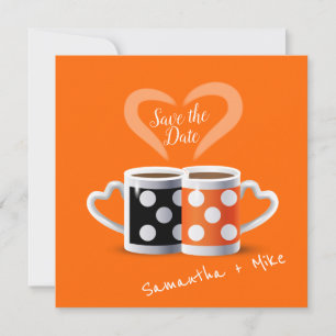Orange + Svart Kaffe Färg Trendig Design POP ART Spara Datumet
