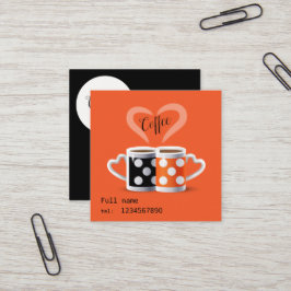 Orange + svart kaffedesign i Färg Fyrkantigt Visitkort