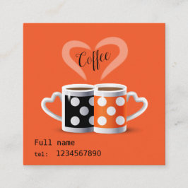 Orange + svart kaffedesign i Färg Fyrkantigt Visitkort