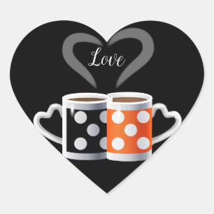 Orange + Svart kaffefärg eller vi hör hemma Hjärtformat Klistermärke