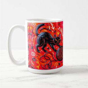 Orange Svart Katt   Kaffemugg