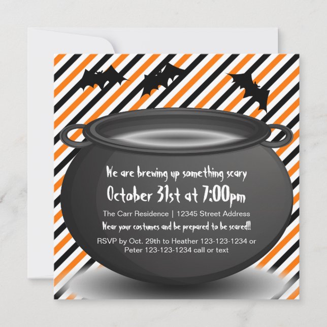 Orange/Svart Kettle - inbjudan till Halloween fest (Framsida)