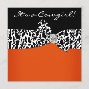 Orange Svart Ko Tryck Cowgirl Bebis Badrumsfest Inbjudningar