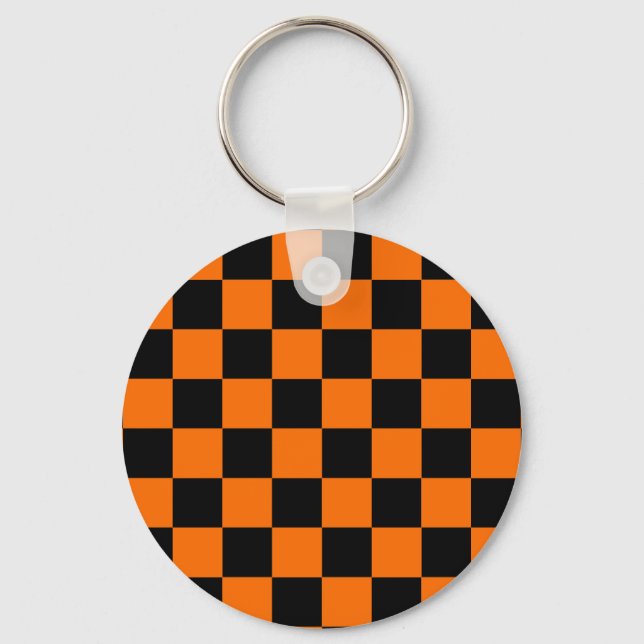 Orange, svart kontroll Mönster Nyckelring (Framsida)