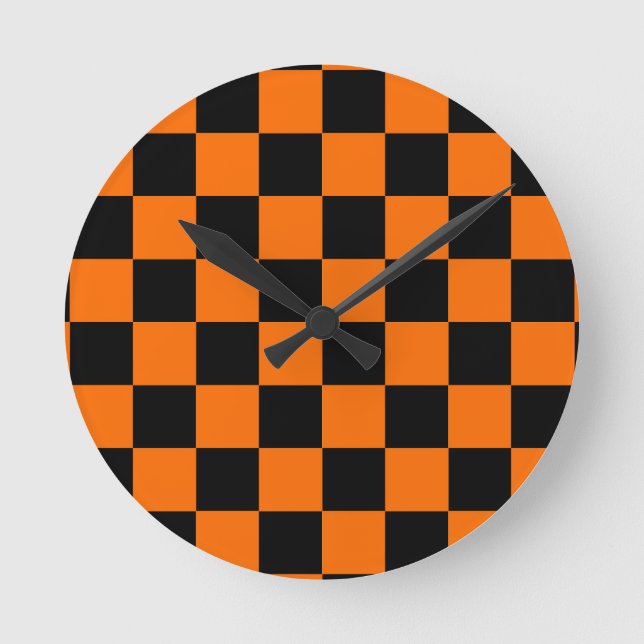 Orange, svart kontroll Mönster Rund Klocka (Framsida)