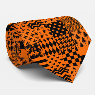 Orange Svart lappverk för blandat Mönster Slips