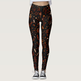 Orange svart leggings