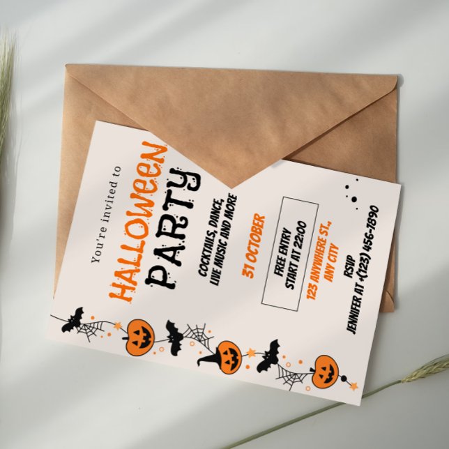 Orange Svart Lekfull Halloween-fest Invitation Inbjudningar (Skapare uppladdad)