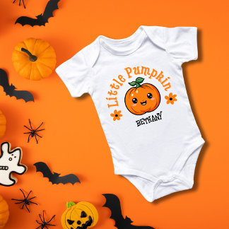 Orange & Svart Liten Pumpa Halloween Flicka T Shirt