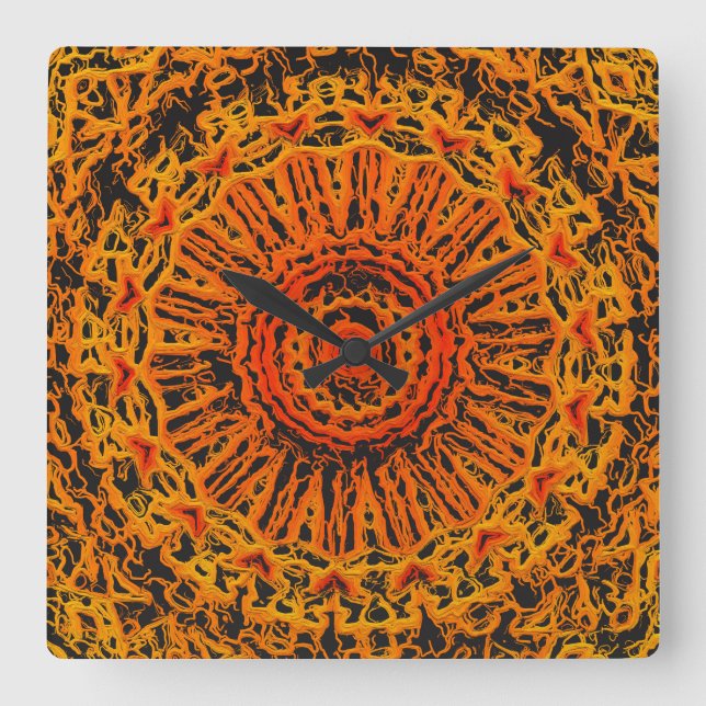 Orange, svart och gul abstrakt fyrkantig klocka (Framsida)