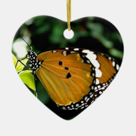 Orange, svart och vit fjäril på Löv Julgransprydnad Keramik