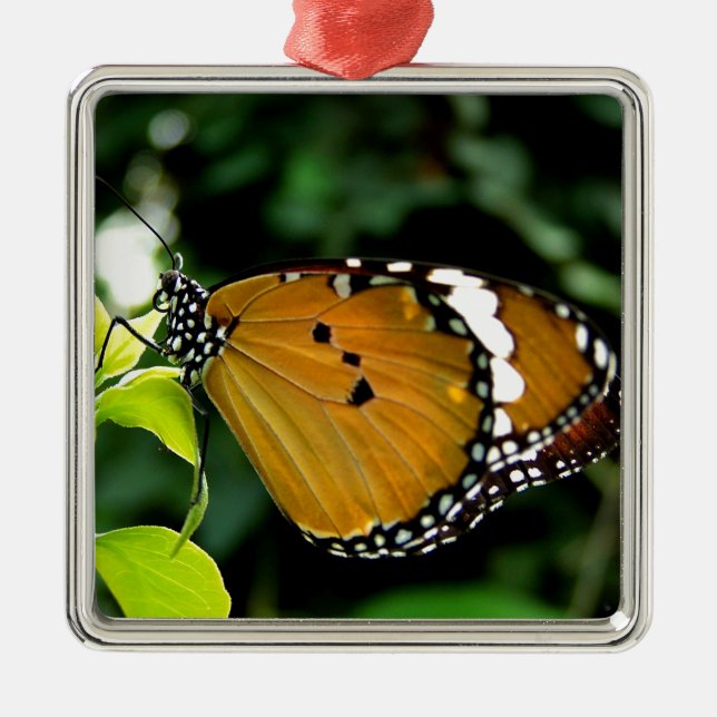 Orange, svart och vit fjäril på Löv Julgransprydnad Metall (Framsidan)