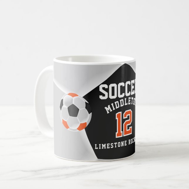 Orange, svart och vit ⚽ idrott kaffemugg (Framsida vänster)