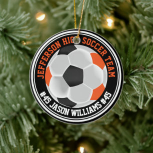 Orange, svart och vit ⚽ julgransprydnad keramik