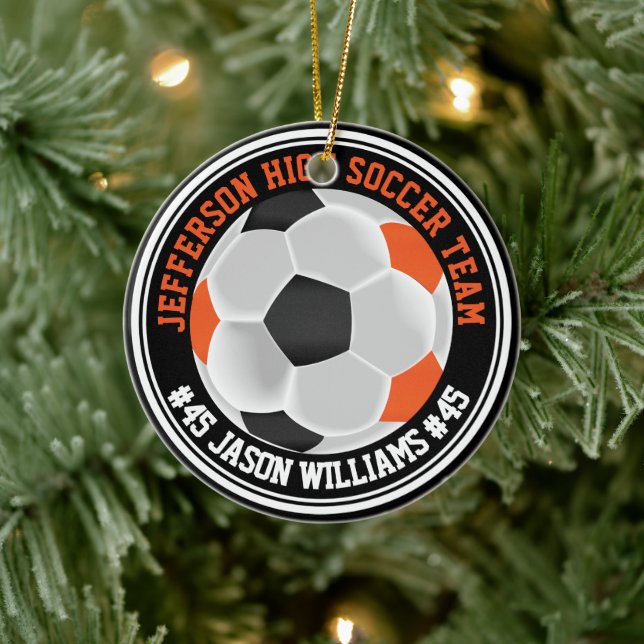 Orange, svart och vit ⚽ julgransprydnad keramik (Träd)