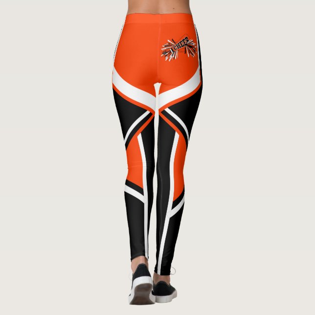 Orange, svart och vit krackledare Megafon Leggings (Baksida)