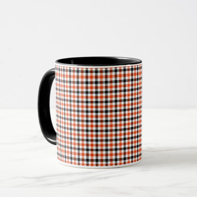 Orange svart och vit rutig check mugg (Framsida vänster)