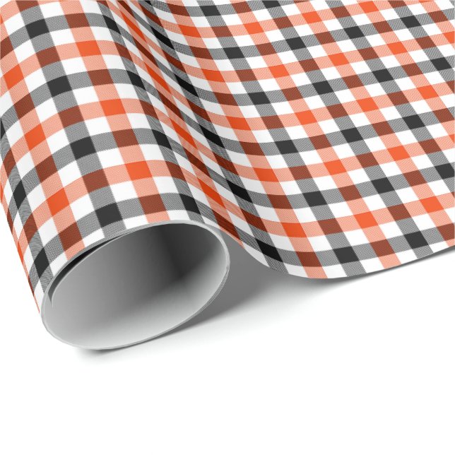 Orange svart och vit rutig check presentpapper (Rullad Hörn)