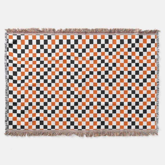 Orange svart och vit rutig  filt (Framsidan)
