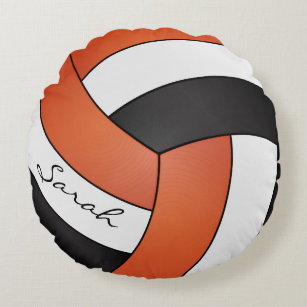Orange, svart och vit volleyboll   DIY Namn Rund Kudde