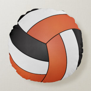 Orange, svart och vit volleyboll rund kudde