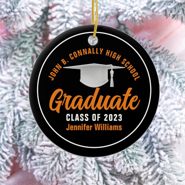 Orange Svart Personlig 2026 Examen Julgransprydnad Keramik (Skapare uppladdad)