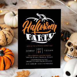 Orange & Svart Pumpa Typografi Halloweenfest Inbjudningar