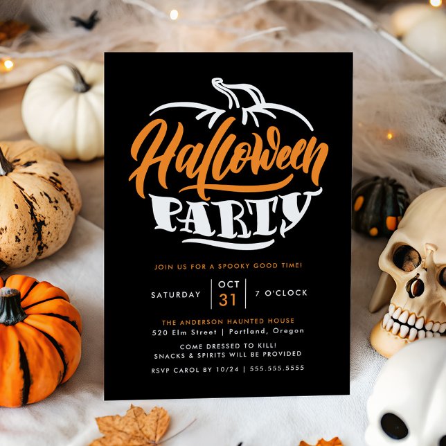 Orange & svart Pumpkin Typography Halloween fest Inbjudningar (Skapare uppladdad)