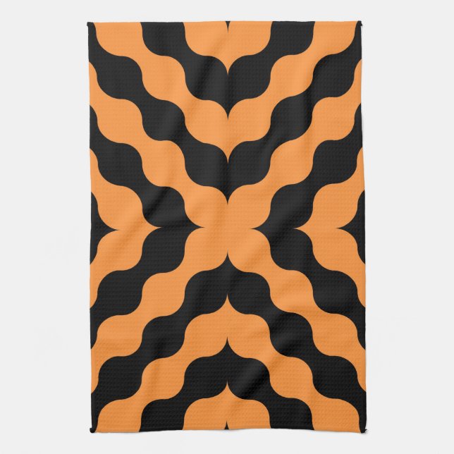 Orange, Svart retro, sömlös Kökshandduk (Vertikal)
