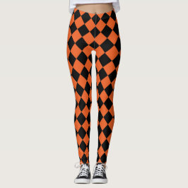 Orange svart schackrutemönster leggings