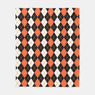 Orange Svart Vit Argyle Diamant Design Fleecefilt