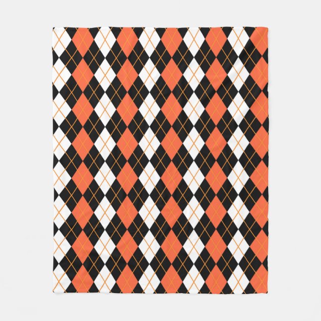 Orange Svart Vit Argyle Diamant Design  Fleecefilt (Framsidan)