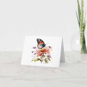 Orange, svart, vit fjäril på Flower BLANK Kort