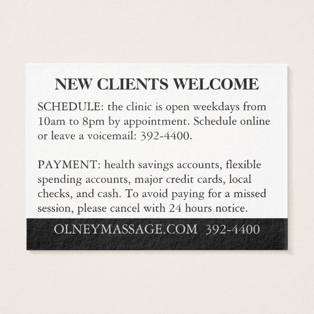Orange, svart, vit för massage och estetik visitkort (Baksidan)