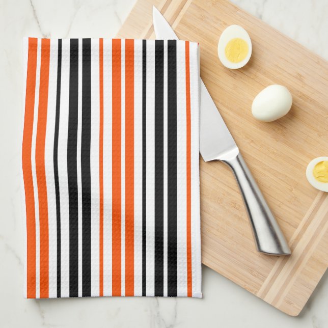 Orange Svart Vit Ränder Mönster Design  Kökshandduk (Vikt i Fjärdedel)