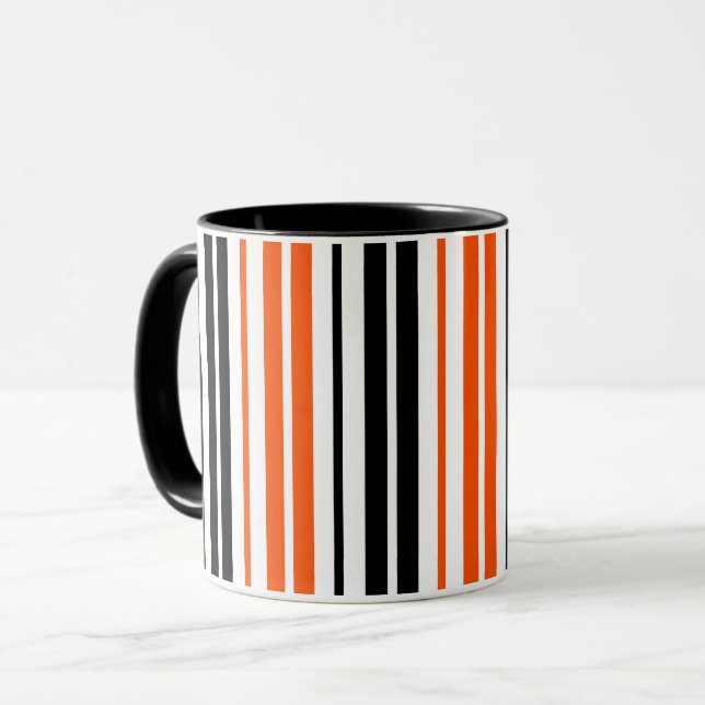 Orange Svart Vit Ränder Mönster Design  Mugg (Framsida vänster)