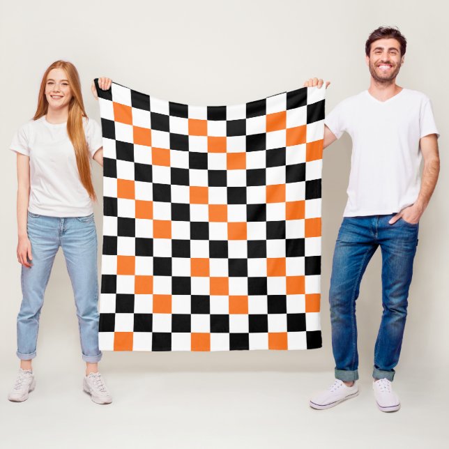 Orange Svart Vit Rutig Mönsterdesign  Fleecefilt (På plats)