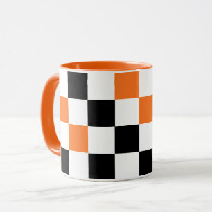 Orange Svart Vit Rutig Mönsterdesign Mugg