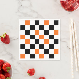 Orange Svart Vit Rutig Mönsterdesign Pappersservett