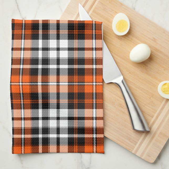 Orange Svart Vit Rutig Tartan Mönsterdesign  Kökshandduk (Vikt i Fjärdedel)