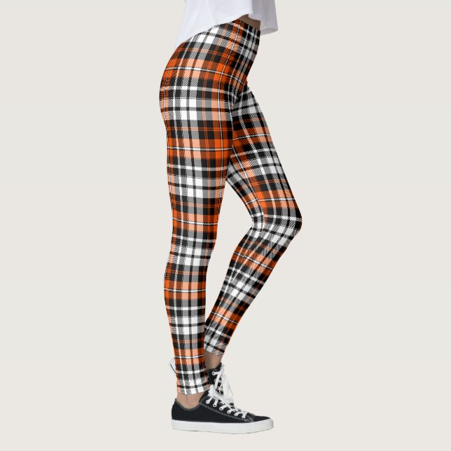 Orange Svart Vit Rutig Tartan Mönsterdesign  Leggings (Höger)