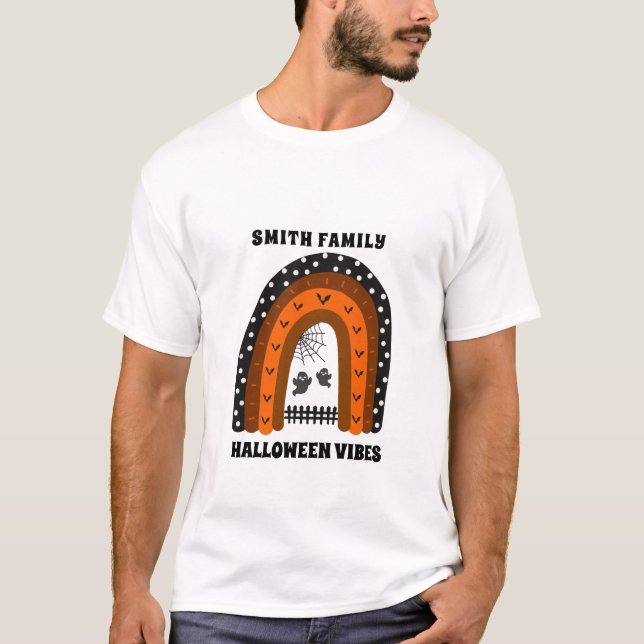 Orange & Svarta Fladdermöss Boo Regnbåge Halloween T Shirt (Framsida)