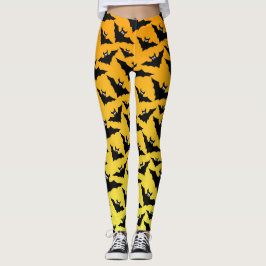 Orange svarta fladdermöss Halloween mönster Leggings