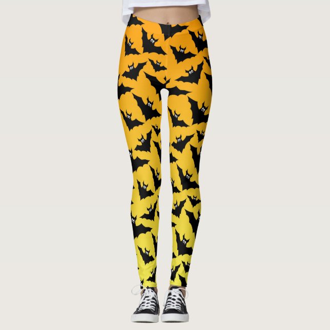 Orange svarta fladdermöss Halloween mönster Leggings (Framsida)