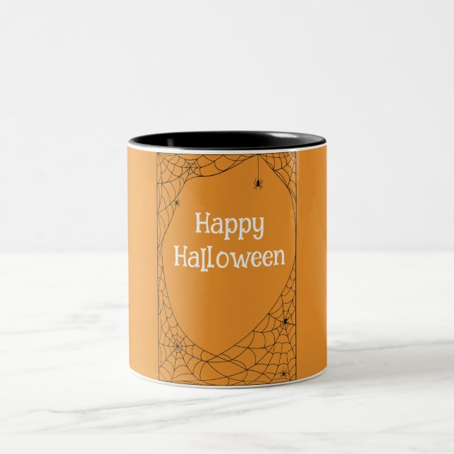 Orange Svarta Halloween Spindlar Två-Tonad Mugg (Center)