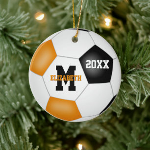 orange svarta pojkar lag färg fotboll julgransprydnad keramik