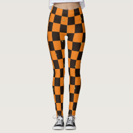 Orange & Svarta Rutiga Leggings Med Stjärnor
