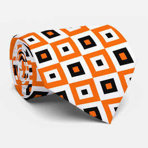 Orange Svarta Vita Rutiga Fyrkantiga Mönster Slips