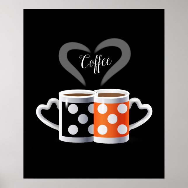 Orange + svartkaffe, Färg-polka, Trendig Poster (Framsidan)