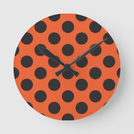 Orange + Svartpolka punkt mönster modern kryp Rund Klocka